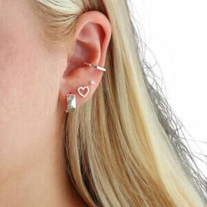 NEW KRIS NATIONS women's wide hinged huggie hoop earrings in silver